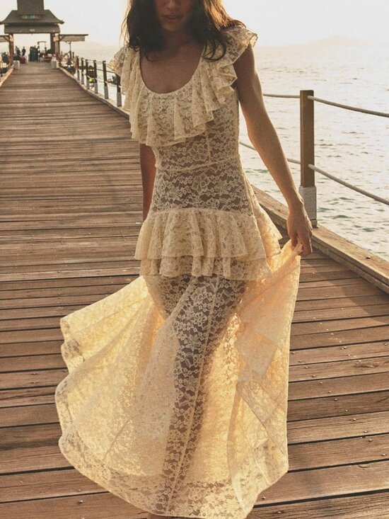 Doen Dresses & Skirts - DOEN Costine Maxi Dress Vanilla Cream Lace Sheer